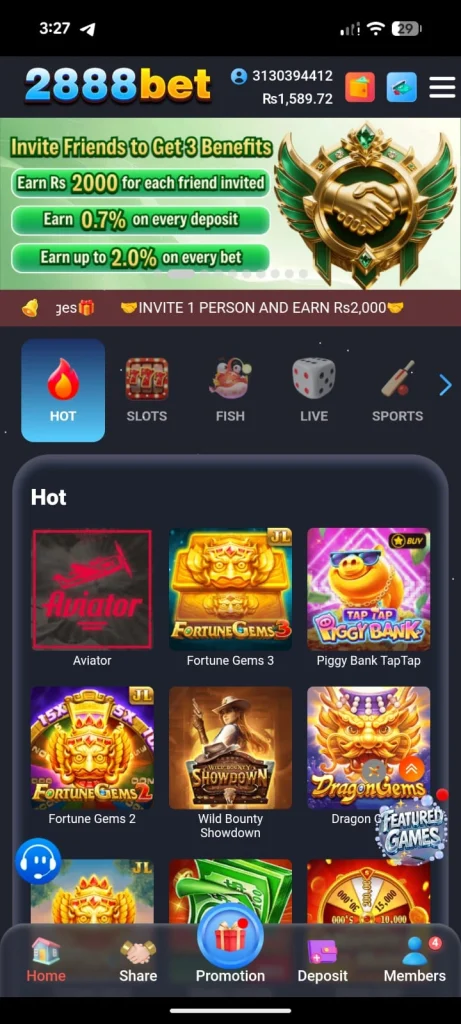 2888Bet Game Interface